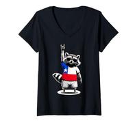 Women's Chilean Flag Raccoon Funny Chile V-Neck T-Shirt