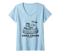 Women's Chill Chaos Capybara Duck Animal Meme V-Neck T-Shirt
