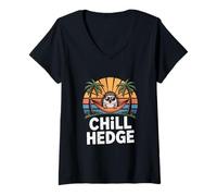 Womens Chill Hedge Hog with Sunglasses Retro V-Neck T-Shirt