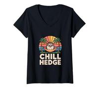 Womens Chill Hedge Hog with Sunglasses Retro V-Neck T-Shirt