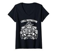Women's Chill Instructor Sloth with Chips as Couch Potato V-Neck T-Shirt