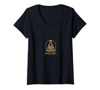Womens Chill Out Buddha - Minimal Zen Line Art Design V-Neck T-Shirt