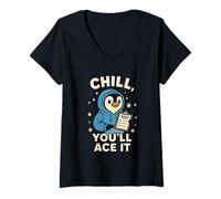 Women's Chill Penguin Test Success Student Exam Day V-Neck T-Shirt
