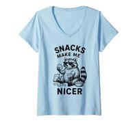 Womens Chill Raccoon Enjoying Snacks, Foodies Munchies V-Neck T-Shirt