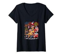 Women's Chill The Fourth Out 4th July US Flag German Shepherd V-Neck T-Shirt