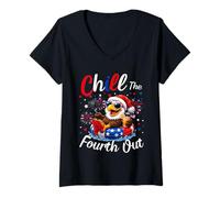 Women's Chill The Fourth Out Bald Eagle Funny July 4th V-Neck T-Shirt