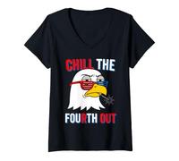 Women's Chill The Fourth Out Bald Eagle Shutter Shades V-Neck T-Shirt