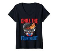 Women's Chill The Fourth Out Funny BBQ Hot Dog Vacation V-Neck T-Shirt