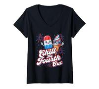 Women's Chill The Fourth Out - Patriotic 4th July Independence Day V-Neck T-Shirt