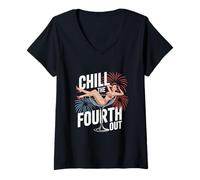 Womens Chill The Fourth Out Pinup Fireworks Celebration V-Neck T-Shirt