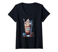 Womens Chill Vibes Graphic for Hot Cocoa Lovers Winter Coffee Latte V-Neck T-Shirt