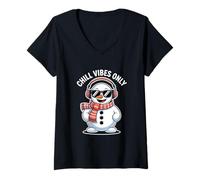 Womens Chill Vibes Only Snowman Christmas Winter Music Vibes V-Neck T-Shirt