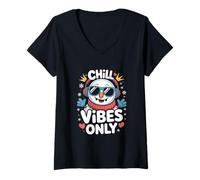 Womens Chill Vibes Only Snowman Winter Holiday Mood V-Neck T-Shirt