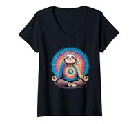 Womens Chill Zen Sloth Tie Dye Hoodie Meditation V-Neck T-Shirt
