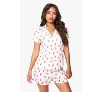 Womens Chilli Print Short Sleeve Shirt & Shorts Pyjama Set - White - 12, White