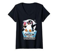 Womens Chillin' Like A Penguin Lover Bird Watcher V-Neck T-Shirt