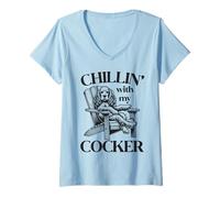 Women's Chillin' with My Cocker Spaniel Dog Summer Lounge Chair V-Neck T-Shirt