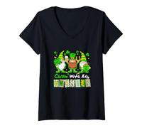 Women's Chillin' with My Gnomies Patrick's Day Gnomes Drinking Beer V-Neck T-Shirt