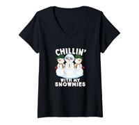 Womens Chillin’ with My Snowmies - Funny Cool Snowman Christmas V-Neck T-Shirt