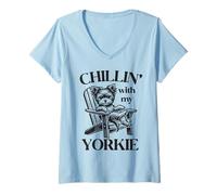Women's Chillin' with My Yorkie Summer Lounge Chair V-Neck T-Shirt
