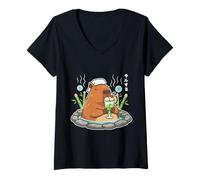 Womens Chilling Capybara Funny Japanese Onsen Melon Soda V-Neck T-Shirt