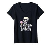 Womens Chilling Out with Ice Cream and a Skeleton for Man and Woman V-Neck T-Shirt