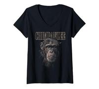 Women's Chimpanzee Face Ape Savannah Wildlife Nature Chimp V-Neck T-Shirt
