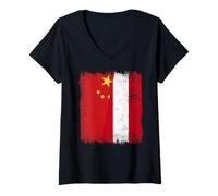 Women's China Austria Flag | Chinese Austrian Roots V-Neck T-Shirt