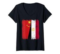 Womens China Egypt Half Flag Chinese Egyptian Heritage V-Neck T-Shirt