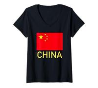 Womens China Flag with Text V-Neck T-Shirt