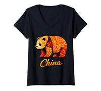Women's China Panda Chinese Travel Souvenir V-Neck T-Shirt