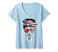 Womens Chinese American Coffee Mama Girl Sister Aunt China USA Flag V-Neck T-Shirt