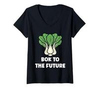 Womens Chinese Cabbage bok to The Future Vegetable Funny Bok Choy V-Neck T-Shirt