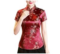 Women's Chinese Cheongsam Satin Shirt Short Sleeve Dragon Phoenix Print Traditional Short Sleeve Mandarin Collar Floral Print Mandarin Collar Bodycon Elegant Formal Floral Sexy Side Slit Qipao Vintage