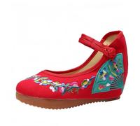 Women's Chinese Embroidered Flats Asian Traditional Mary Jane Brida Ballet Yoga Shoes with Rubber Sole Frog Button
