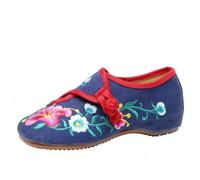 Women's Chinese Embroidered Flats Asian Traditional Mary Jane Brida Ballet Yoga Shoes with Rubber Sole Frog Button