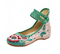 Women's Chinese Embroidered Flats Asian Traditional Mary Jane Brida Ballet Yoga Shoes with Rubber Sole Frog Button