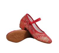 Women's Chinese Ethnic Style Embroidered Low Chunky Heel Pumps Casual Ankle Strap Mary Jane Shoes Comfort Walking Shoes Elegant Cheongsam Shoes Daily Footwear(Red,37 EU)
