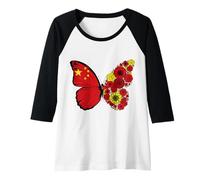 Womens Chinese Girls Roots China Flag Pride Heritage Butterfly Raglan Baseball Tee