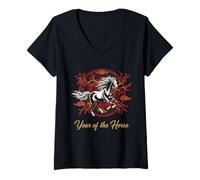 Womens Chinese New Year 2026 Year of The Horse Lunar Zodiac V-Neck T-Shirt