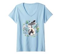 Women's Chinese Rabbit New Year, The Cottage core Bunny V-Neck T-Shirt