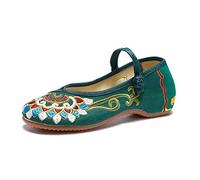 Women's Chinese Style Buddhist Embroidery Shoes Comfortable Lightweight Walking Shoes, green, 7 UK
