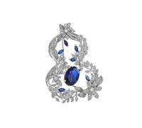 Womens Chinese Style Calabash Crystal Rhinestone Flower Vine Brooch Blue
