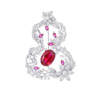 Womens Chinese Style Calabash Crystal Rhinestone Flower Vine Brooch Red