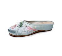 Women's Chinese Style Closed Toe Slippers Ethnic Style Flower Embroidered Flat Mules Elegant Cheongsam Hanfu Shoes Round Toe Fashion Sandals(Blue,5.5 UK)