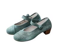Women's Chinese Style Flower Embroidered Mid-Heel Shoes Elegant Cheongsam Hanfu Ankle Strap Shoes Lightweight Comfort Work Walking Shoes Mary Jane Dance Shoes(Green,4 UK)