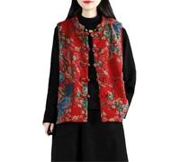 Women's Chinese Style Padded Jacket - Vintage Floral Quilted Sleeveless Vest with Traditional Knot Closure Embroidered Oriental Top Retro Bohemian Ethnic Outerwear Hanfu (3XL,S1)
