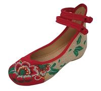 Women's Chinese Traditional Floral Embroidery Comfortable Lightweight Shoes Walking Mary Jane Shoes Women Dance Shoes Flat Single Shoes Soft Bottom Embroidered Casual Shoes, red, 8.5 UK