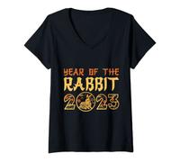 Womens Chinese Zodiac Year of the Rabbit Kids Chinese New Year 2023 V-Neck T-Shirt