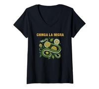 Womens Chinga La Migra Snake and Sunflower Protest V-Neck T-Shirt